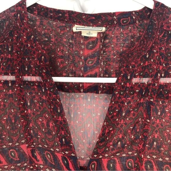 Converse One Star Burgundy Paisley Print Semi Sheer Button Up Tunic Blouse - Picture 2 of 16